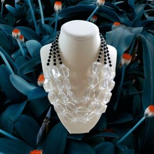 Cookie Lee | NWOT Chunky Black/Clear Tiered Crystal Beaded Statement Necklace